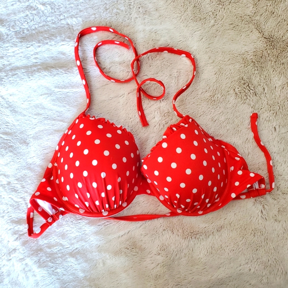 Red & White Polka-dot Bikini Top